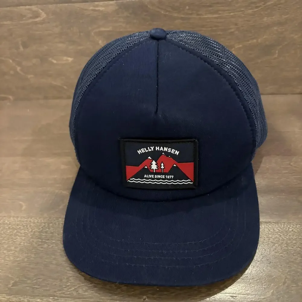 Helly Hansen Hat Cap Snap Back Navy Blue Mesh Trucker Patch Outdoor‎ Mens